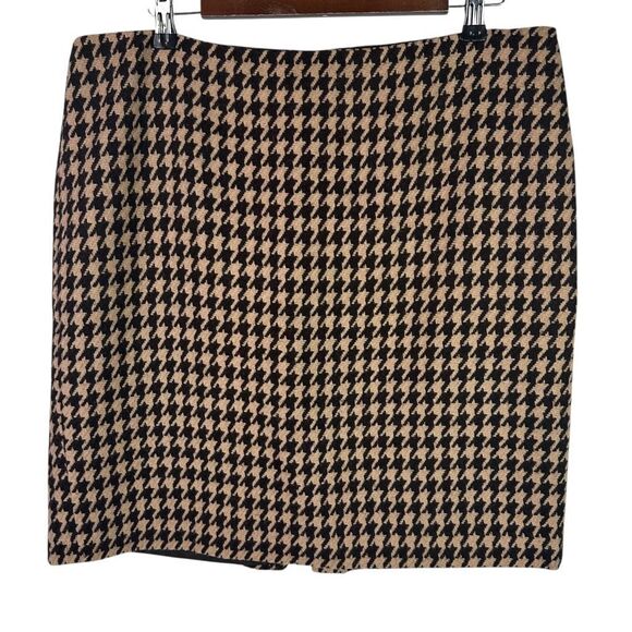 Talbots Women's Houndstooth Wool Blend Skirt size 14 Brown Camel - Picture 1 of 6
